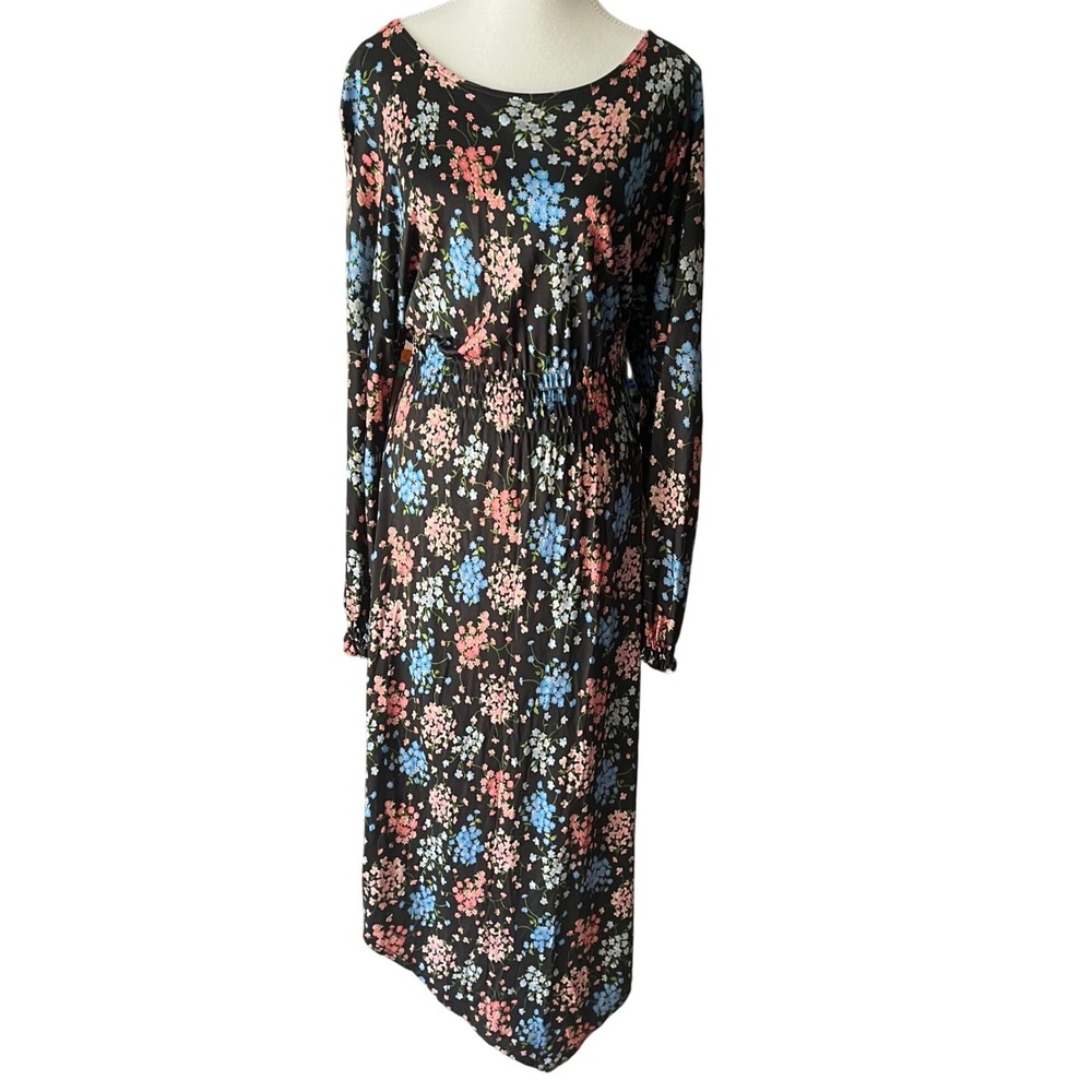 Eriks Fabriker Floral Print Midi Dress Sandra Smock Dress Long Sleeve M Feminine
